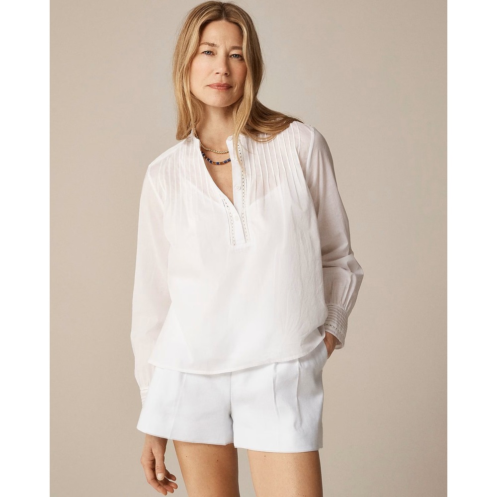 J.Crew Pintuck lace-trim top in‎ cotton voile White Large